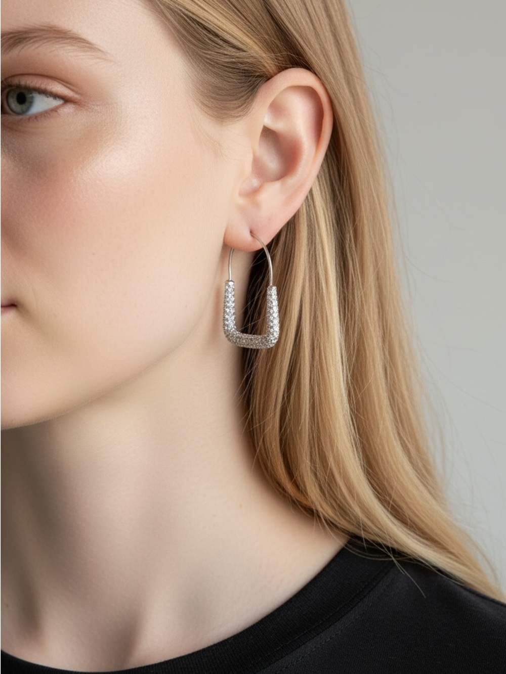 9/24 Silver Pavé U-Shaped Hoop Earrings - Women Jewelry
